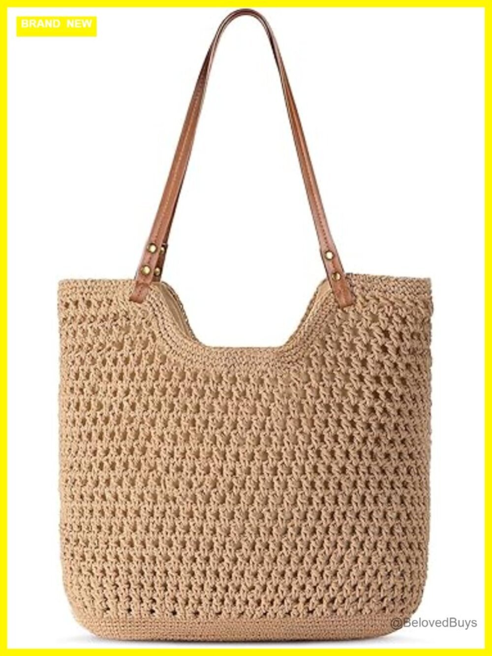 Crochet Beach Bag, Woven Tote with Lining, Shoulder Bag for Vacation